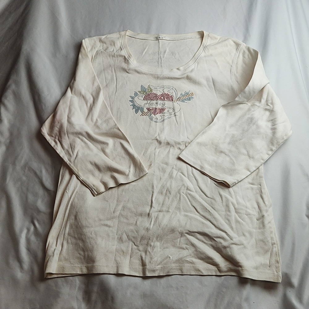 Harley-Davidson Long Sleeve Shirt Rhinestone Floral Cream Women's Size Large